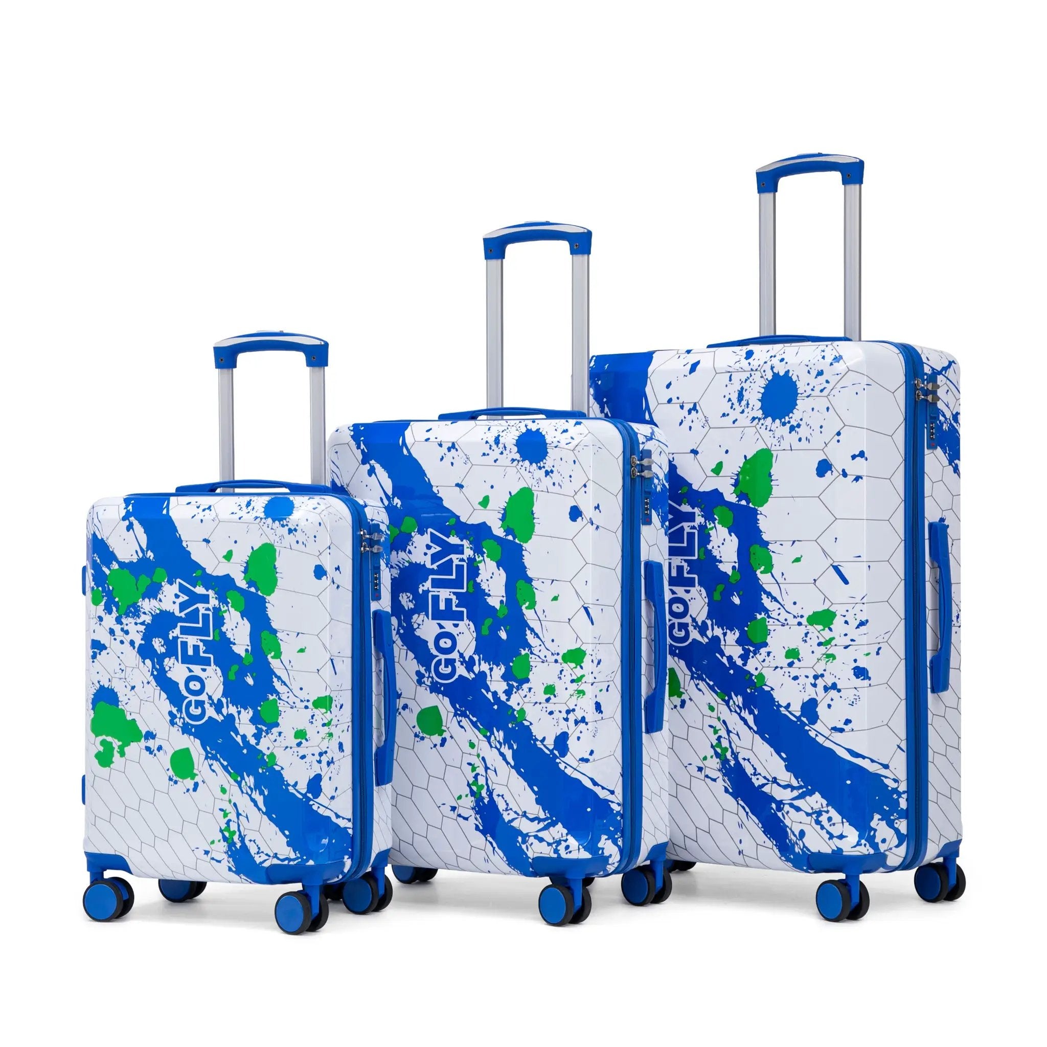 3-Piece PC Spinner Wheel Luggage Set in Blue by HouseOfZazla