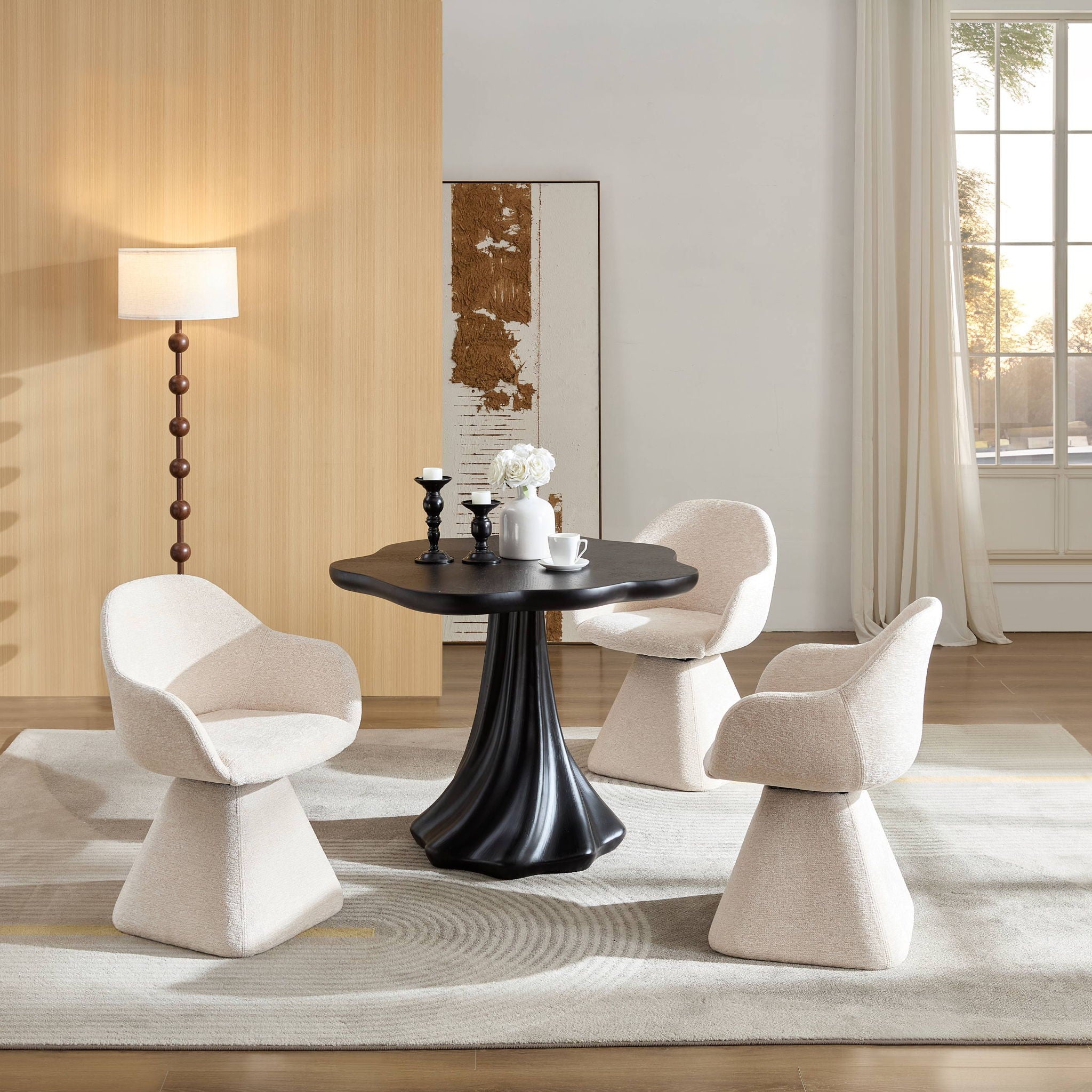 Sculptural Round Dining Table Petal Shape Root Texture For Dining Room - Black by HouseOfZazla