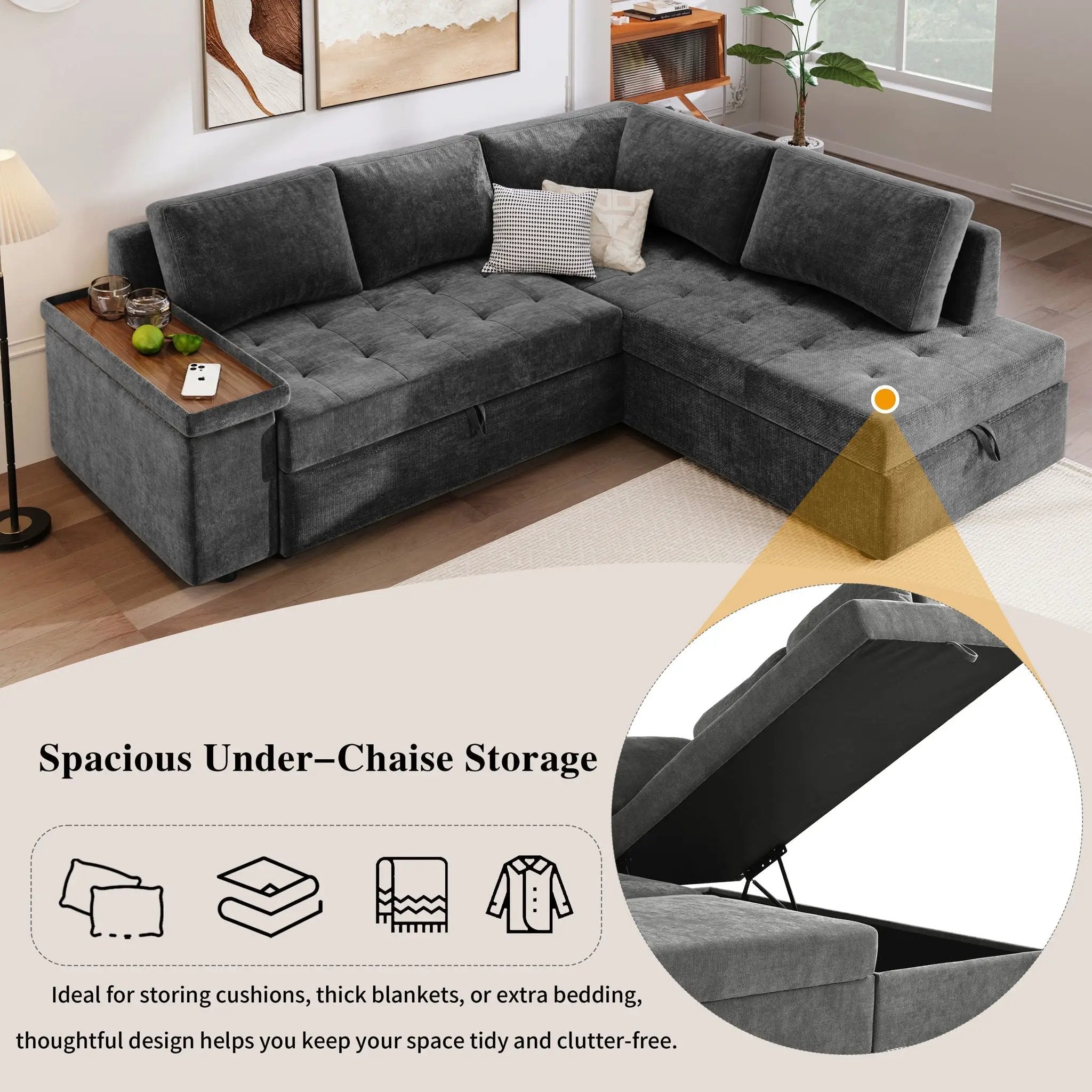 L Shaped Couch With Pull Out Bed And Storage Sectional Sleeper Sofa by HouseOfZazla