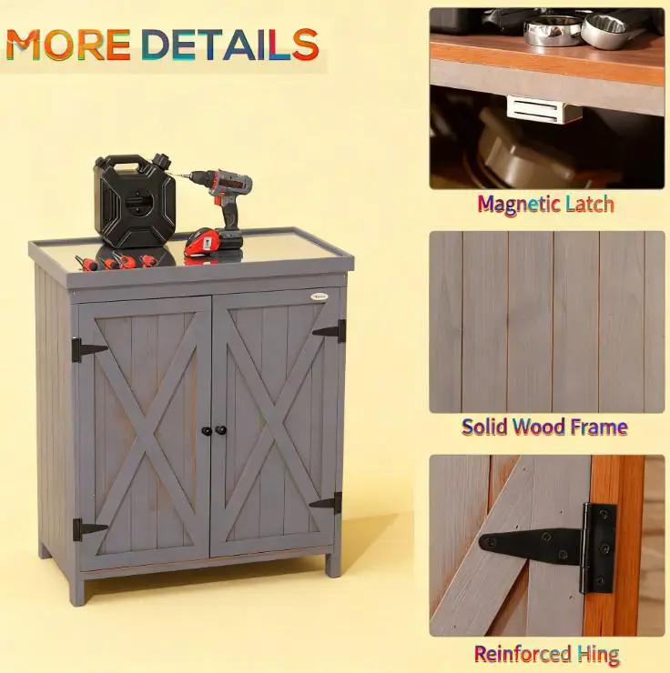 Tool Shed Outdoor Storage Cabinet with Galvanized Top and Two Shelves by HouseOfZazla