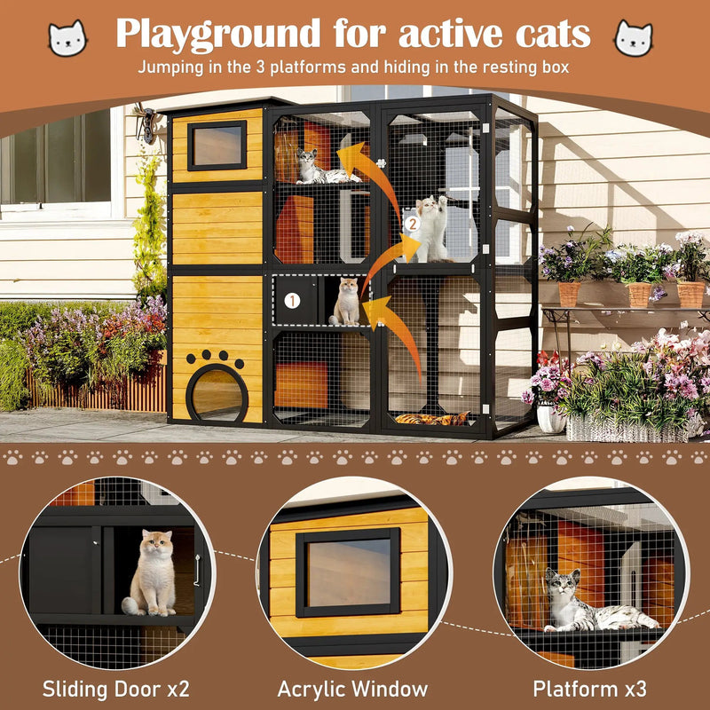 GO Large Cat Catio 4 Tiers Cat Enclosure for Outdoor Cats by HouseOfZazla