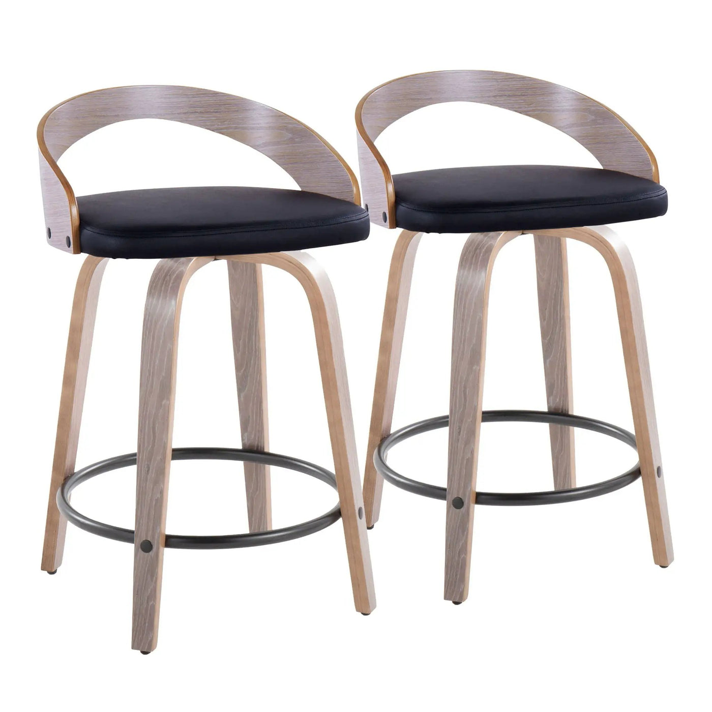 Grotto - Contemporary Fixed Height Counter Stool & Swivel With Round Footrest (Set of 2) by HouseOfZazla