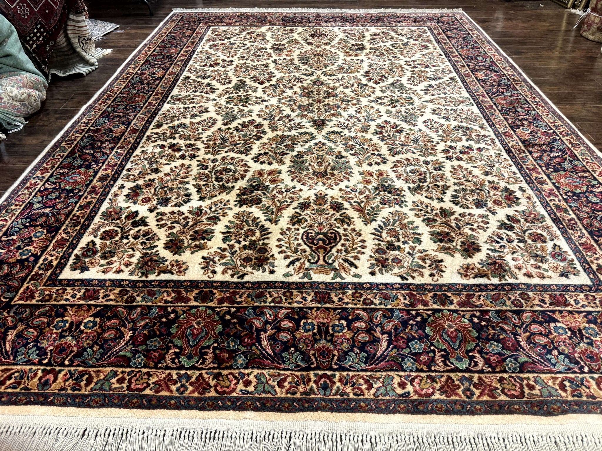 8.8 x 12 Karastan Ivory Sarouk Rug #760, Wool Pile, Vintage, Original 700 Series by Jewel Rugs