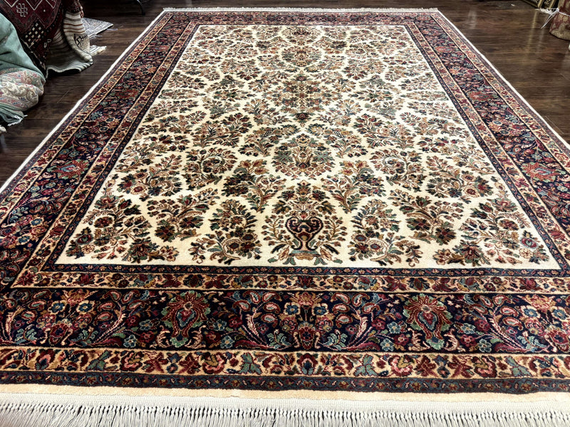 8.8 x 12 Karastan Ivory Sarouk Rug #760, Wool Pile, Vintage, Original 700 Series by Jewel Rugs