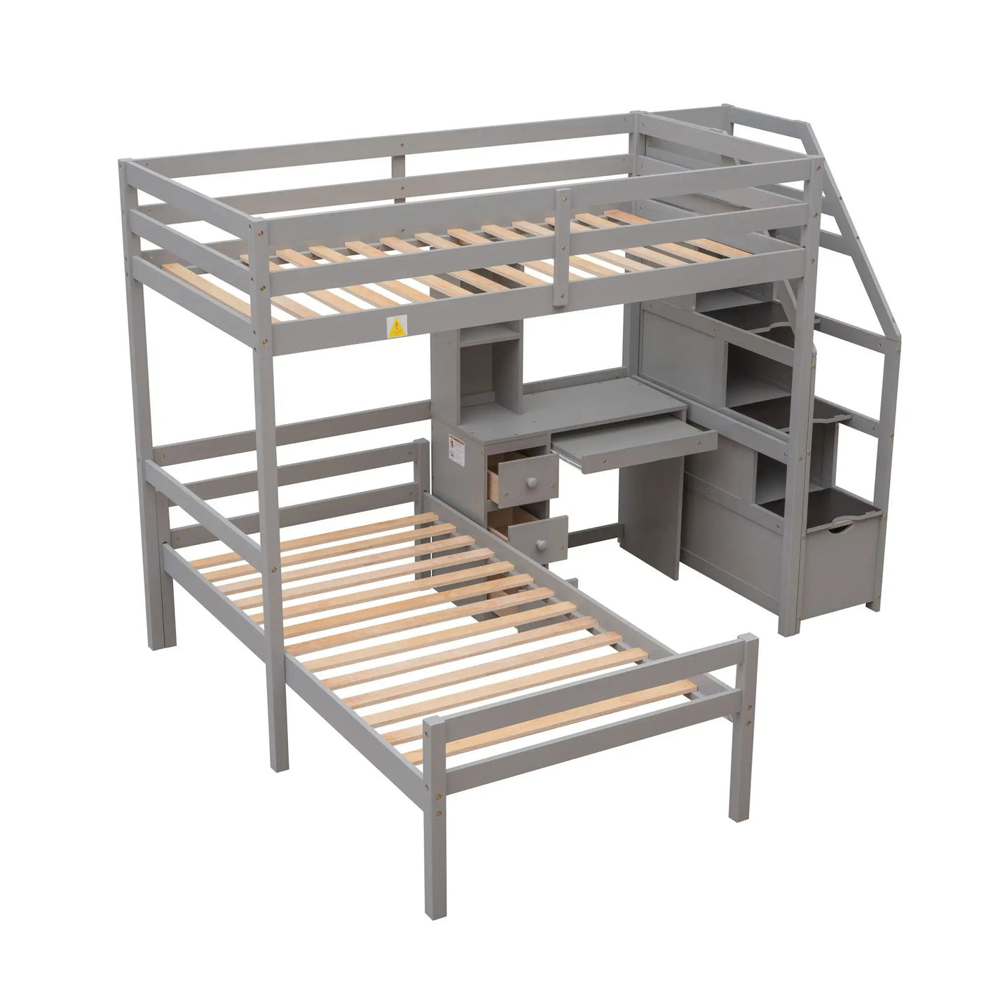 Loft Bed With Stand Alone Bed, Storage Staircase, Desk, Shelves, And Drawers by HouseOfZazla
