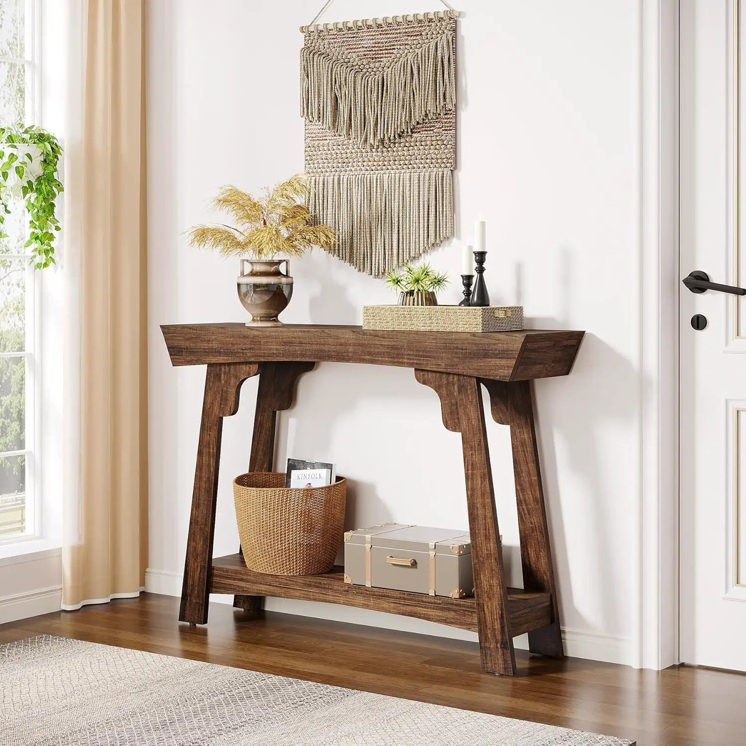 Console Table With 2 Tier Storage - Rustic Brown by HouseOfZazla