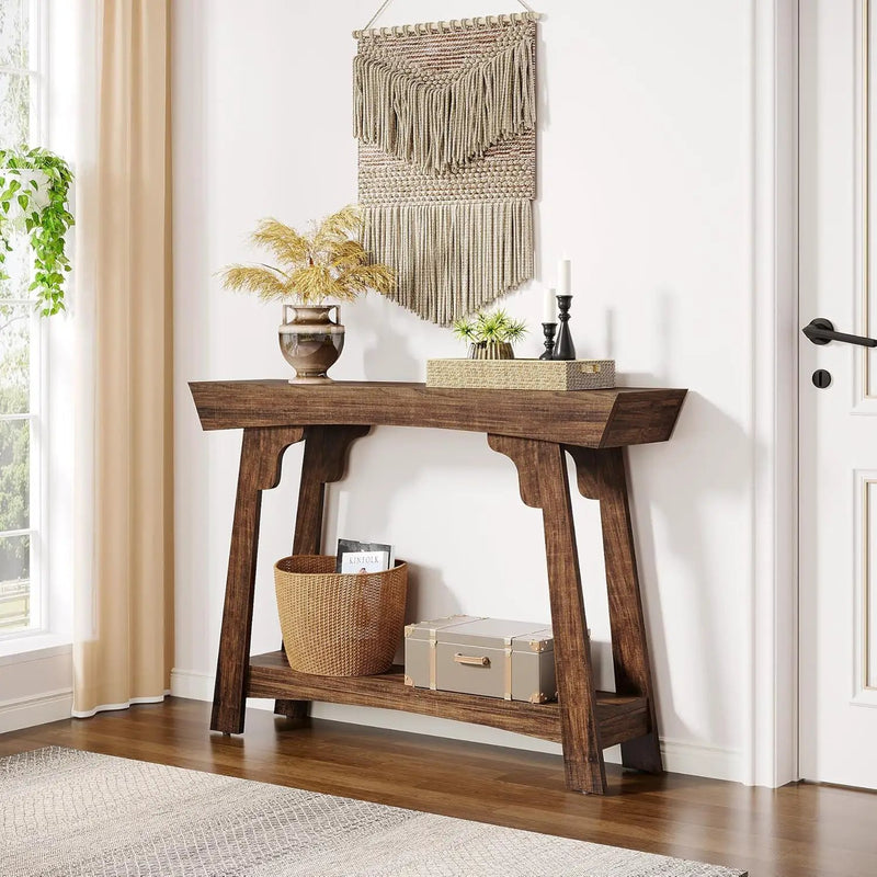Console Table With 2 Tier Storage - Rustic Brown by HouseOfZazla