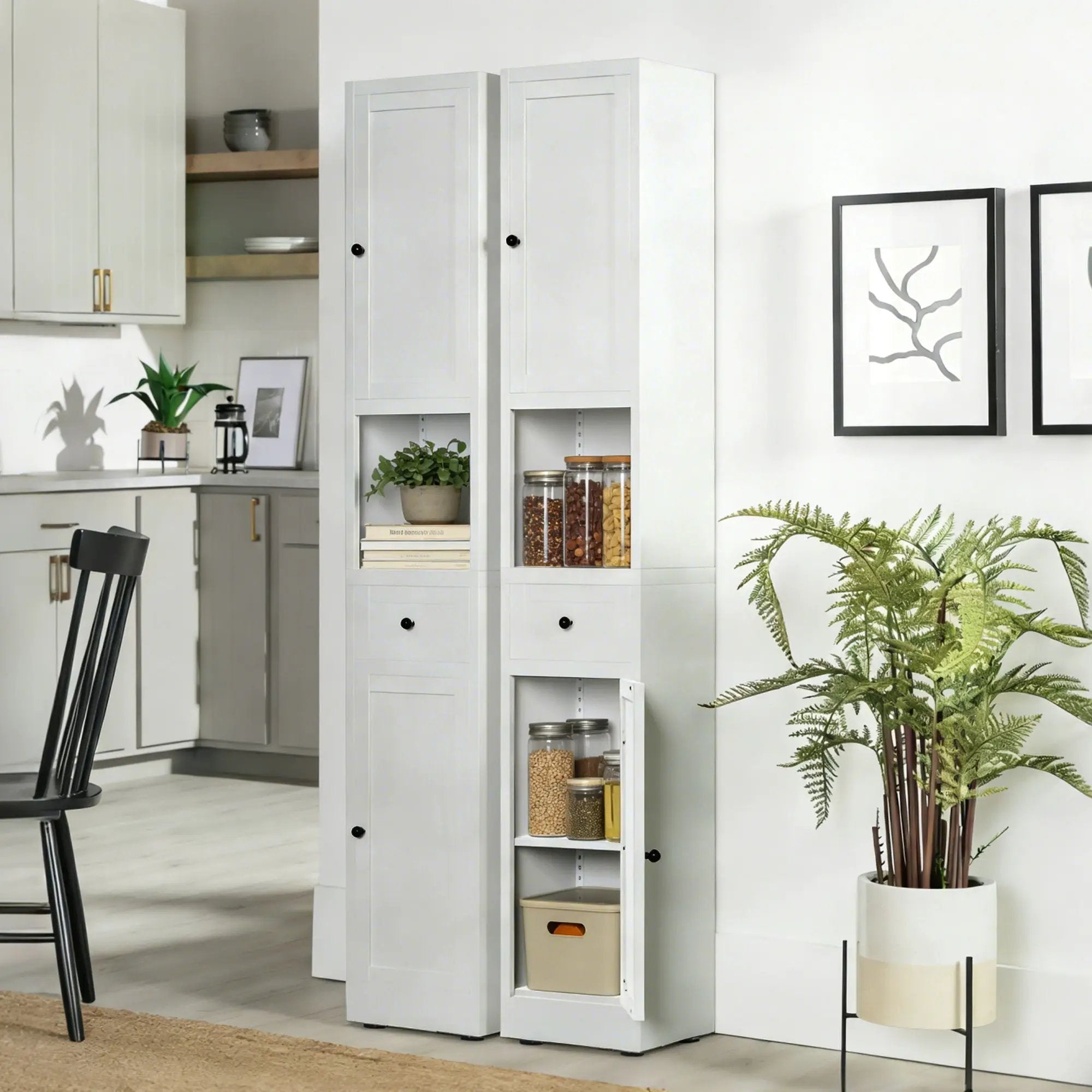 Tall Narrow Bathroom Cabinet With 5-Tier Storage, Adjustable Shelves, Freestanding - White by HouseOfZazla