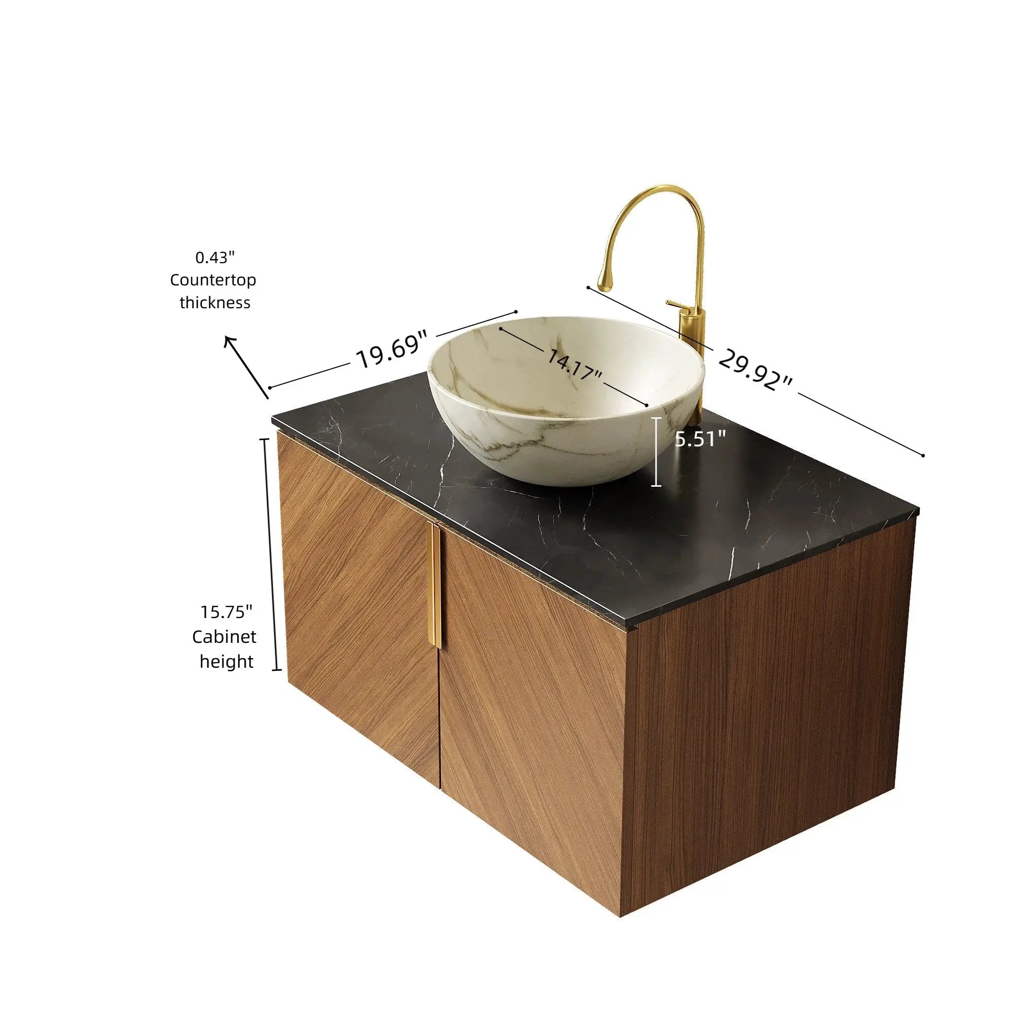 ARAI 30" Bathroom Vanity & Sink, Floating Plywood Storage Cabinet by HouseOfZazla