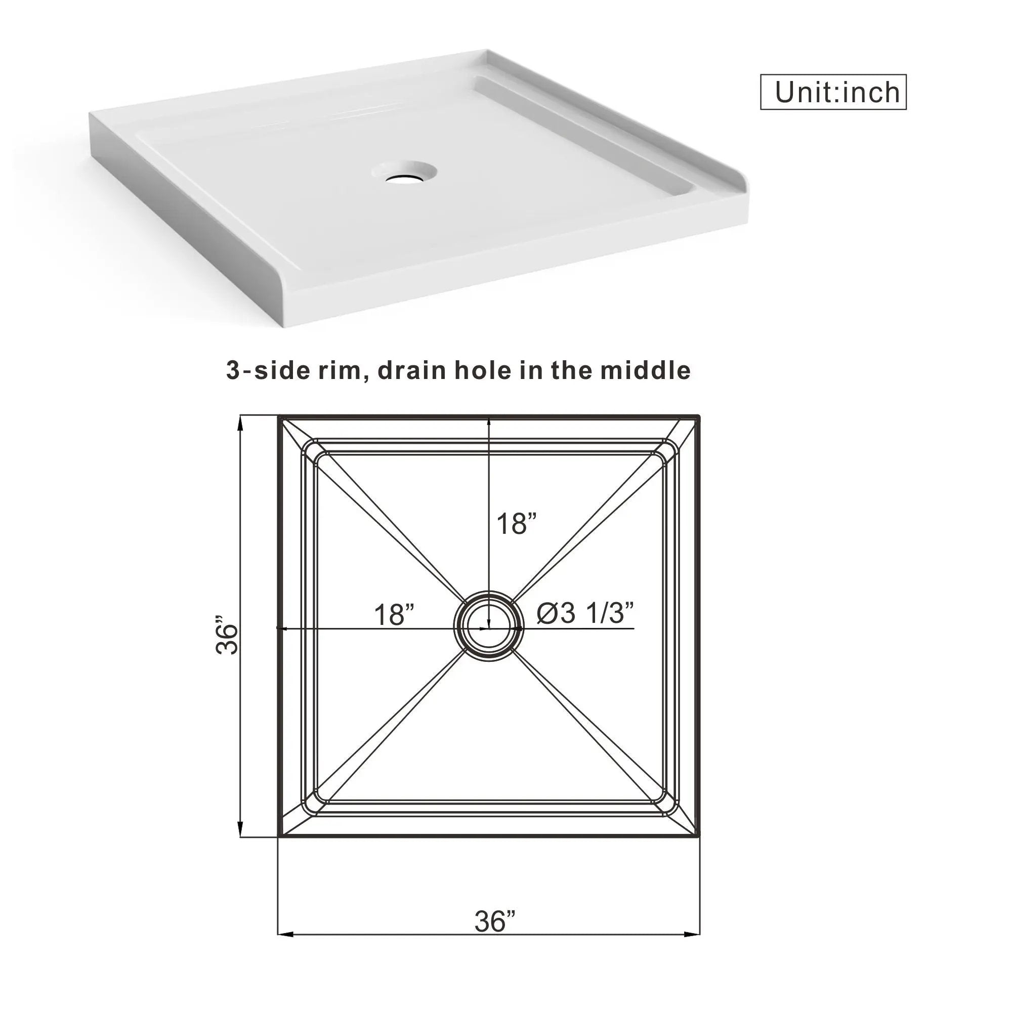Goodyo - Centered Drain Shower With 3-Side Tile Flanges - White by HouseOfZazla
