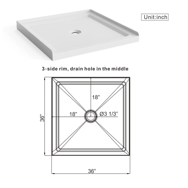 Goodyo - Centered Drain Shower With 3-Side Tile Flanges - White by HouseOfZazla