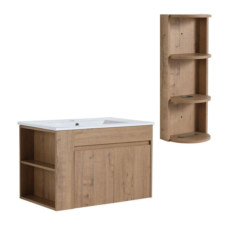 Modern Wall Mounted Bathroom Vanity With Sink And Storage Rack Soft Close Doors Plywood - Imitative Oak by HouseOfZazla