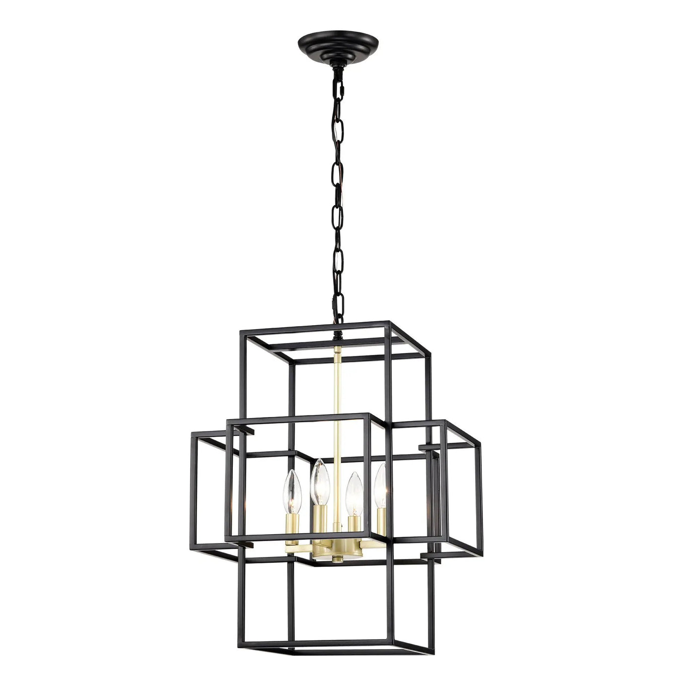 4 Light Metal Lantern Tiered Pendant Hanging Light Fixtures, Industrial Farmhouse Adjustable Height Chandeliers For Dining Room Hallway Foyer Entryway (E12 Bulbs Not Included) by HouseOfZazla