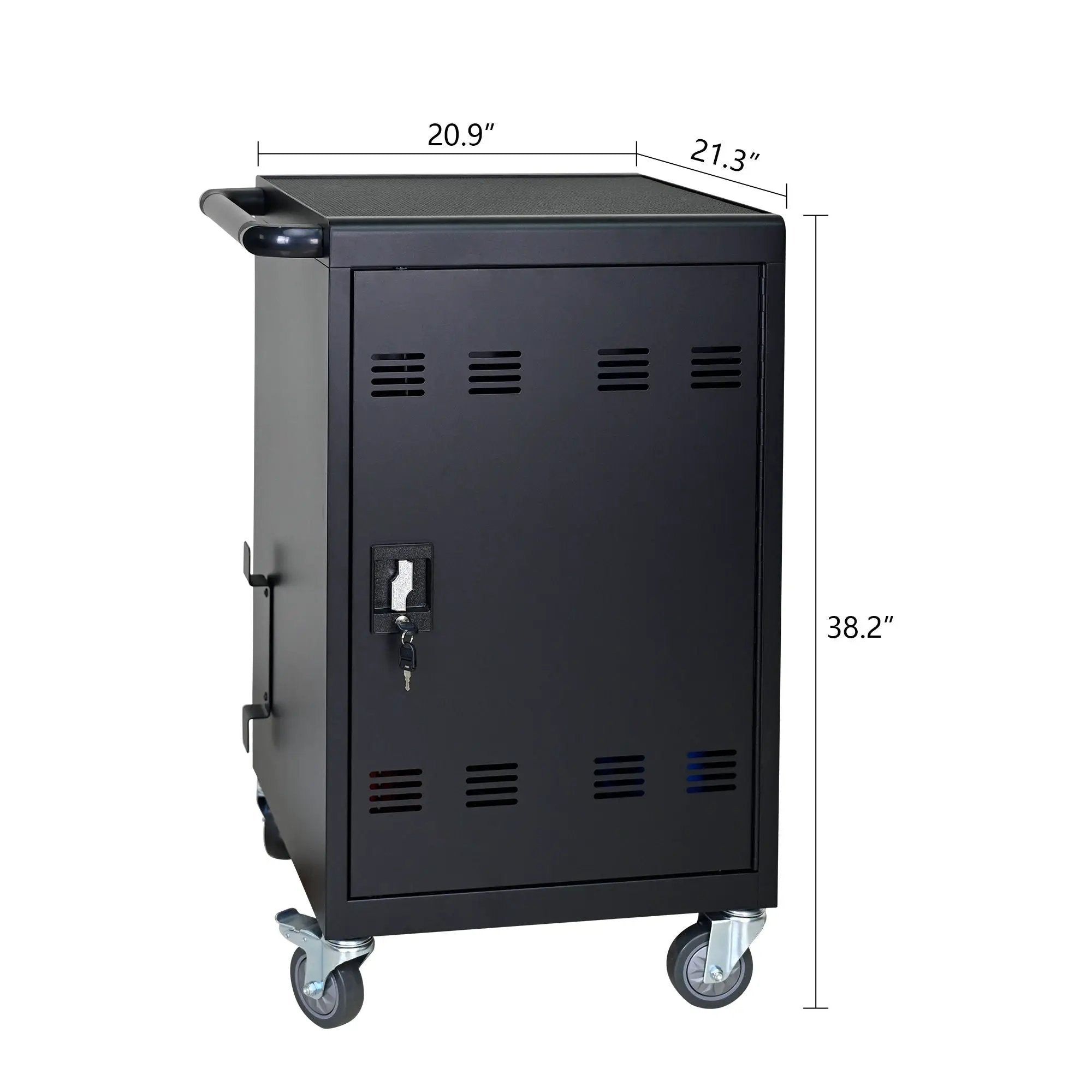 32 Bit Device Charging Trolley For Tablets And Laptops With Cable Management, Removable Doors - Matte Black by HouseOfZazla