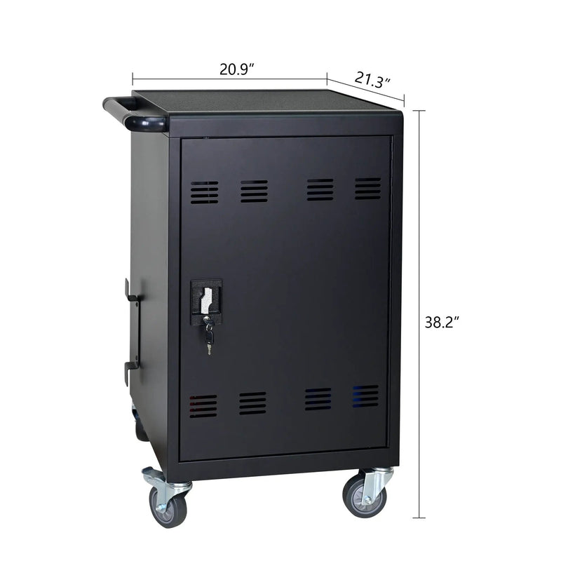 32 Bit Device Charging Trolley For Tablets And Laptops With Cable Management, Removable Doors - Matte Black by HouseOfZazla