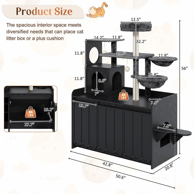 50.6" Cat Tree with Litter Box Enclosure and Sisal Scratching Post by HouseOfZazla