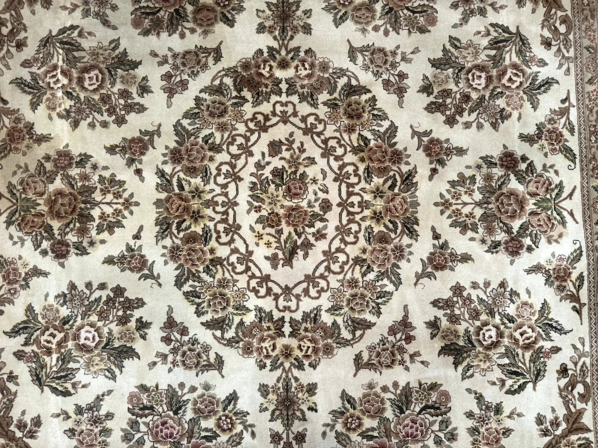 Sino Persian Rug 8x10, Floral, Elegant, Fine 225 KPSI, Beige, Wool & Silk by Jewel Rugs