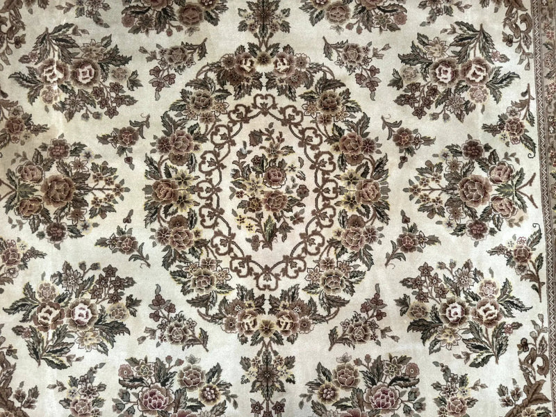 Sino Persian Rug 8x10, Floral, Elegant, Fine 225 KPSI, Beige, Wool & Silk by Jewel Rugs