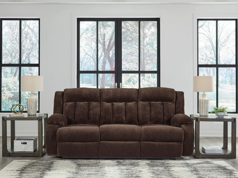 Free Wake - Reclining Power Sofa With Drop Down Table - Chocolate by Unique Piece Furniture