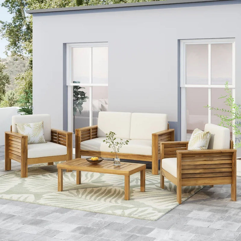 Acacia Wood Loveseat And Coffee Table Set With Cushions by HouseOfZazla