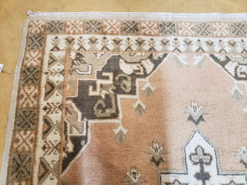 Antique Moroccan Rug 5x7 Tribal Carpet, Hand-Knotted Soft Wool Pile, 5 x 7 Area Rug, Berber Rug, Geometric Open Field Medallion, Pink Ivory by Jewel Rugs