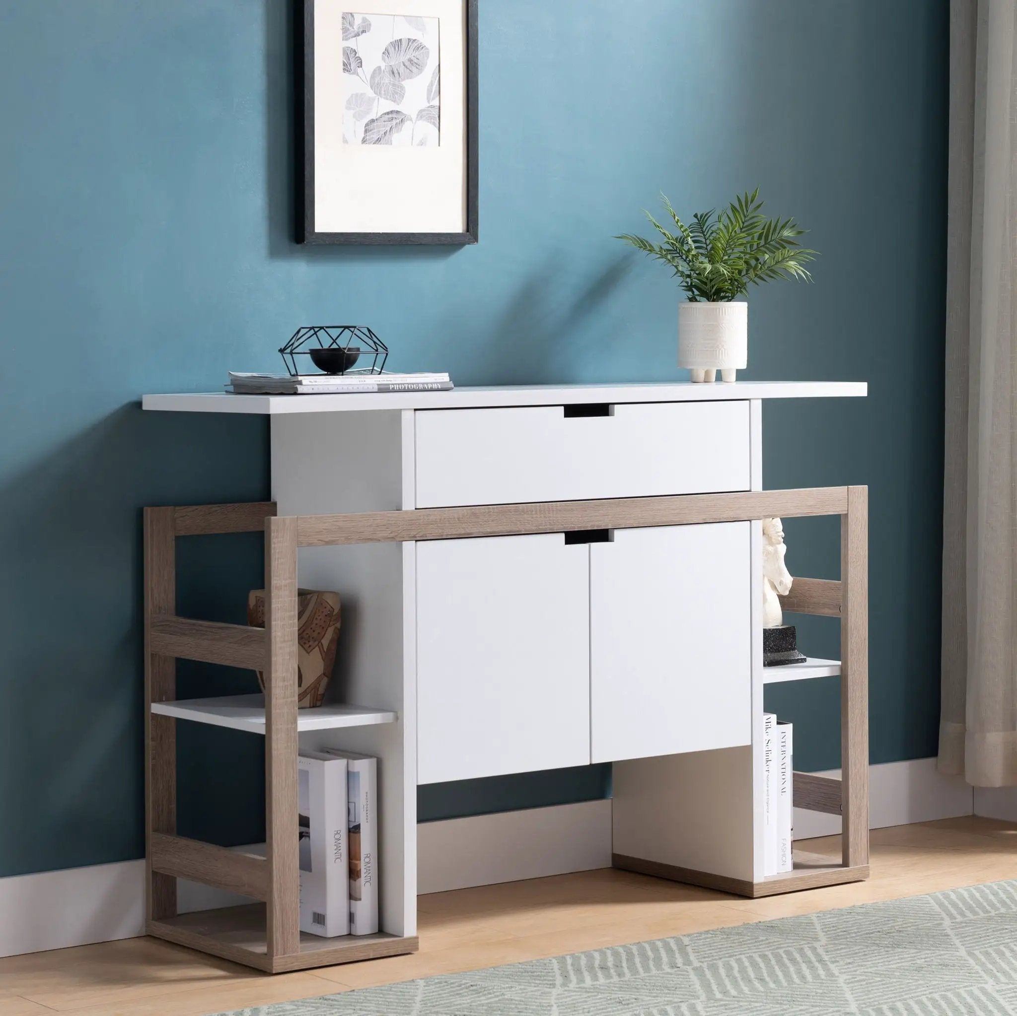 Modernize Kitchen Buffet Organizing Cabinet With 4 Shelves - White / Dark Taupe by HouseOfZazla