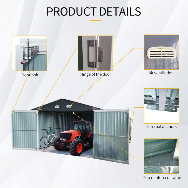 Outdoor Storage Shed Metal Garage Shed For Car, Bike, Lawnmower Backyard Tool House Building 2 Doors And 4 Vents - Black by HouseOfZazla