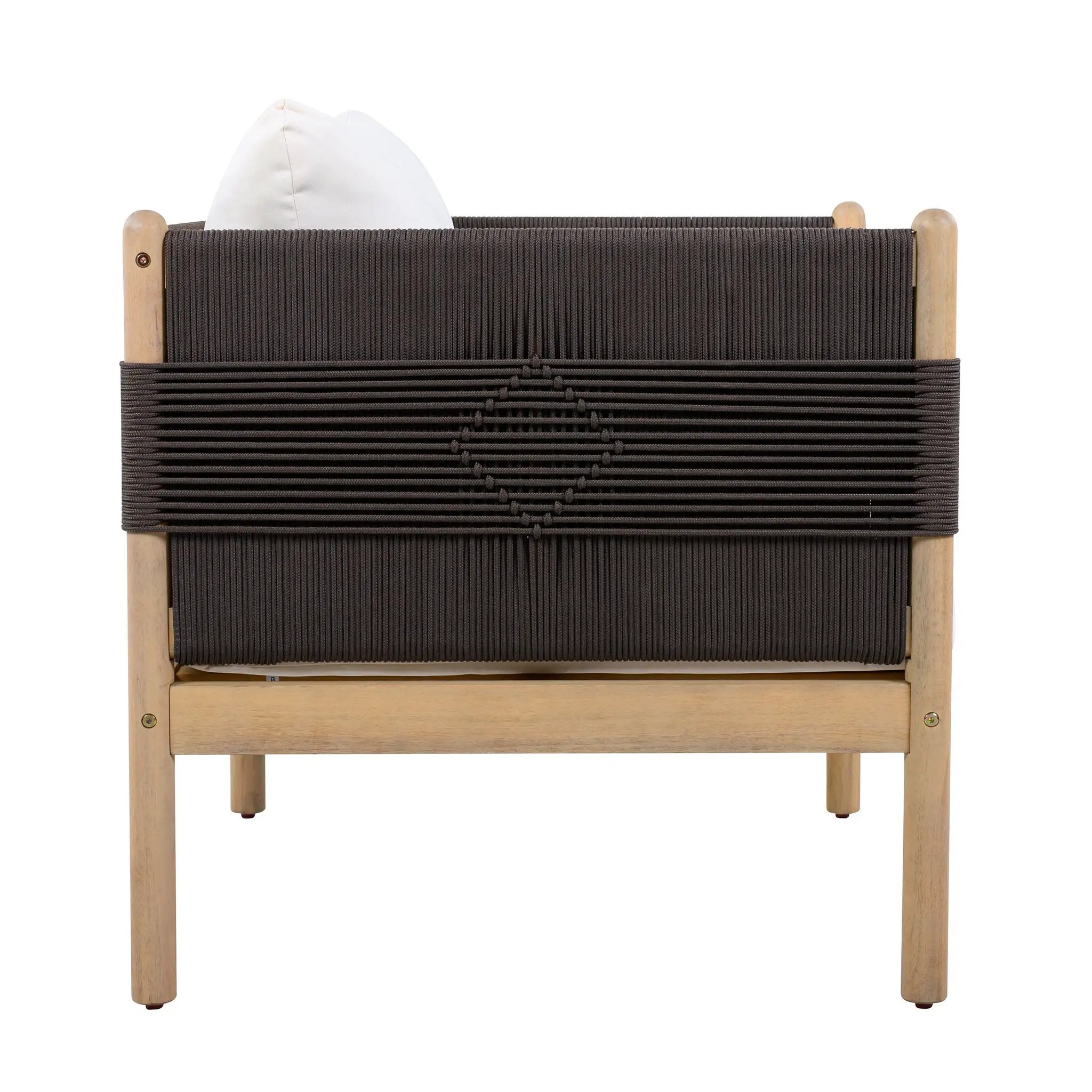 Outdoor Acacia Wood Loveseat with Diamond Rope Weave & Cushions, Light Teak by HouseOfZazla