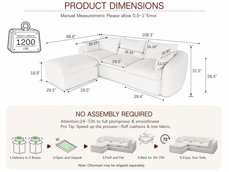 Fully Sponge Compressed Sectional Sofa by HouseOfZazla