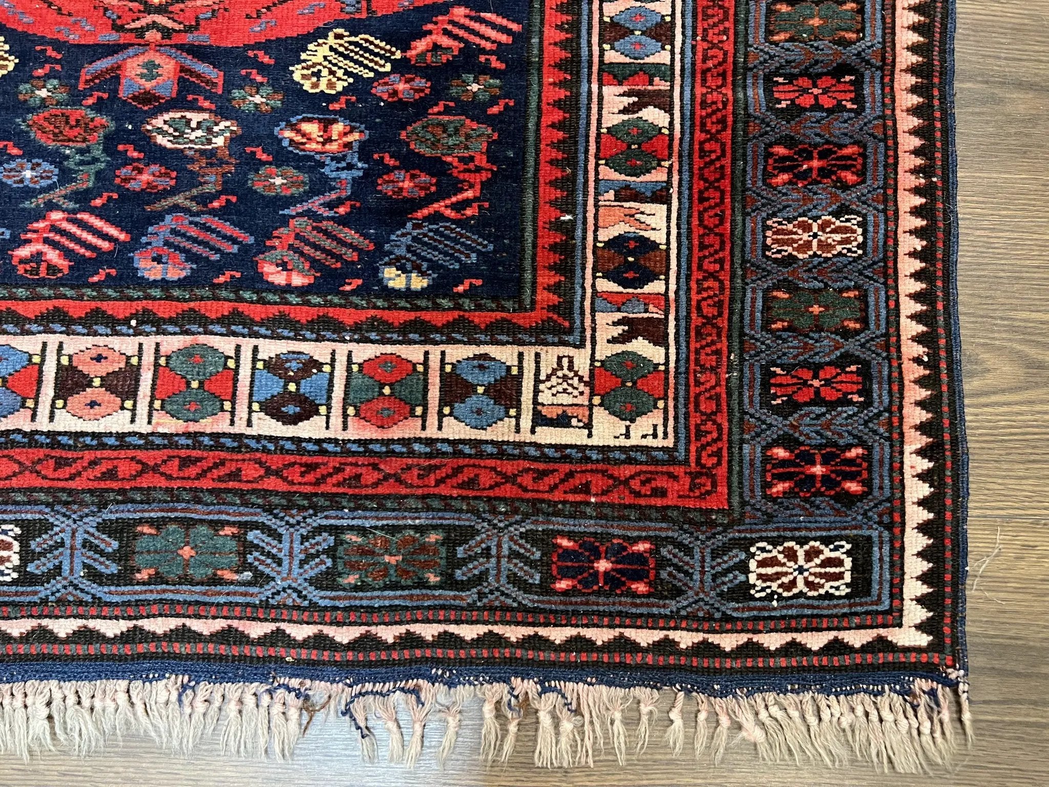 Antique Caucasian Seychour Rug 3.7 x 5.5, Collectible Oriental Carpet, Navy Blue and Red, Fine Kuba Rug, Vintage Rug, Wool Hand Knotted Rug by Jewel Rugs