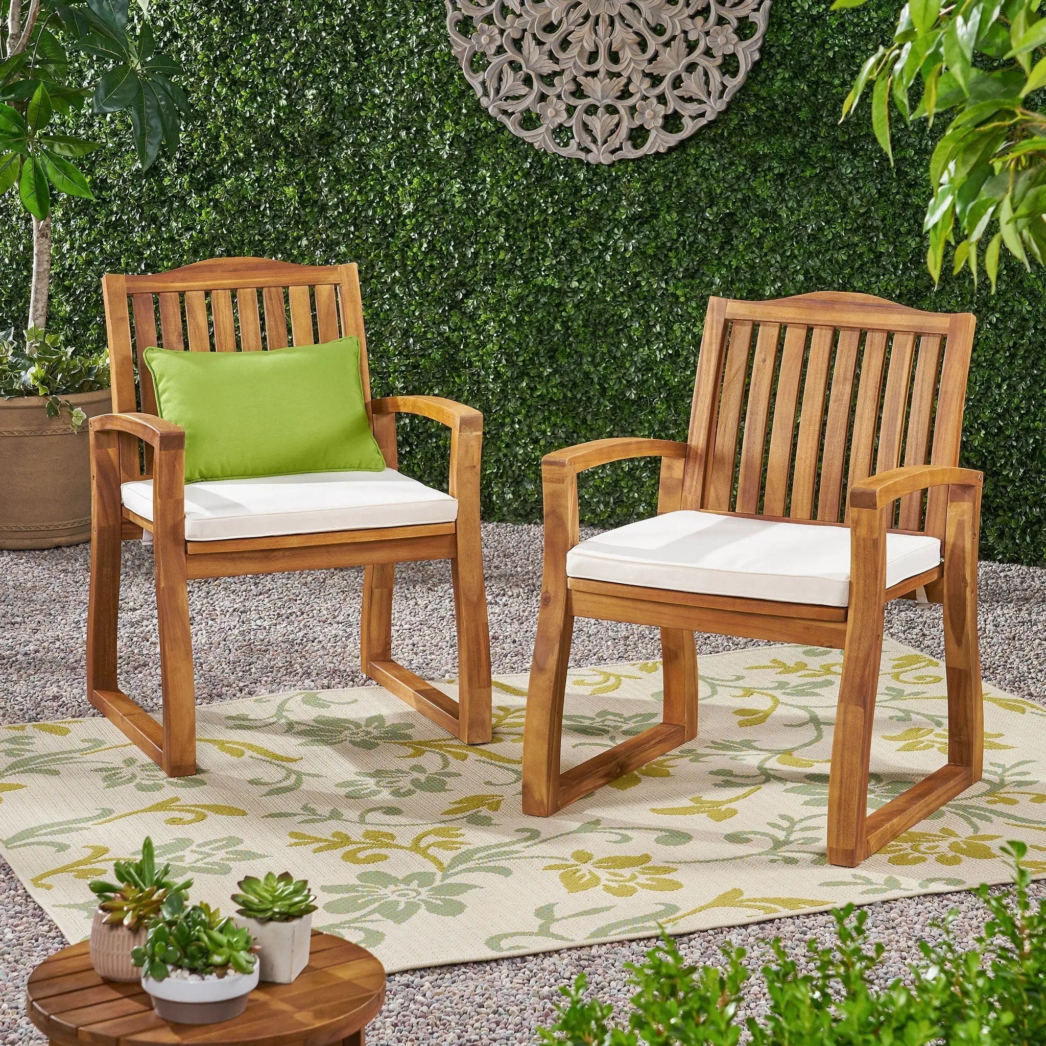 Della Wood Armchair Set of 2 Outdoor Dining Chairs - Cream by HouseOfZazla