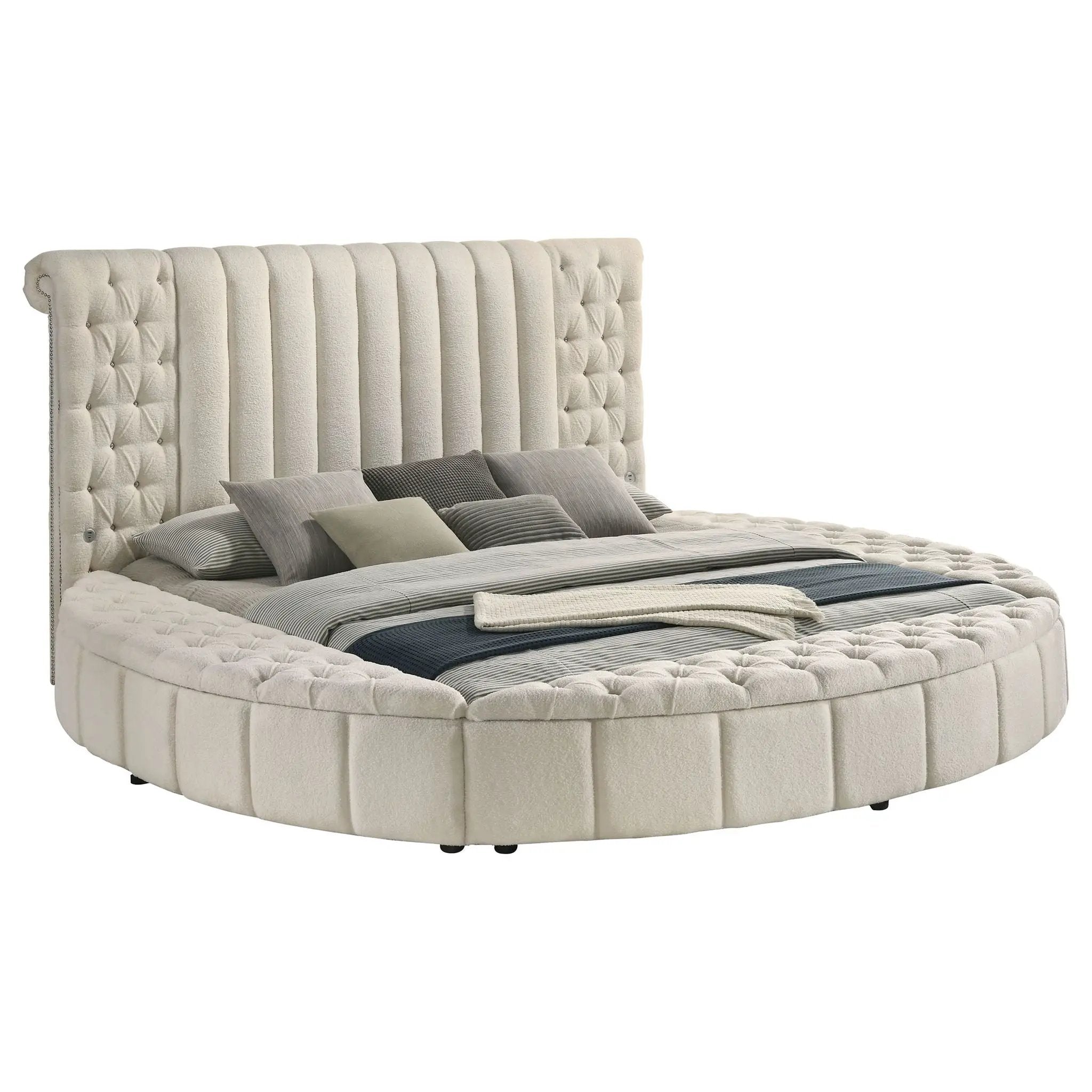 Sonya Upholstered Eastern King Round Storage Bed Ivory by Unique Piece Furniture