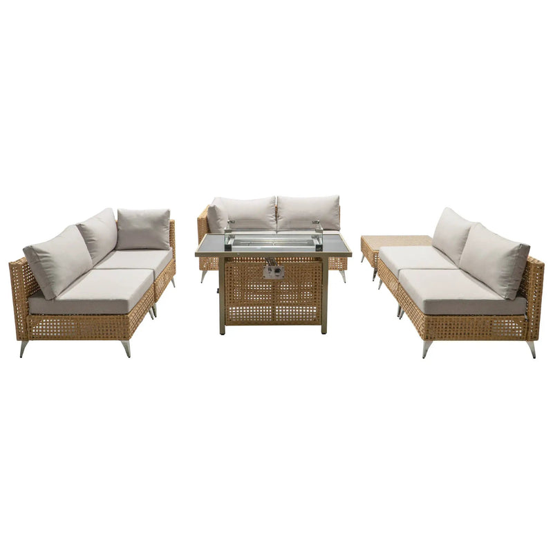 K&K 8-Piece Patio Furniture Set with Fire Pit Table by HouseOfZazla