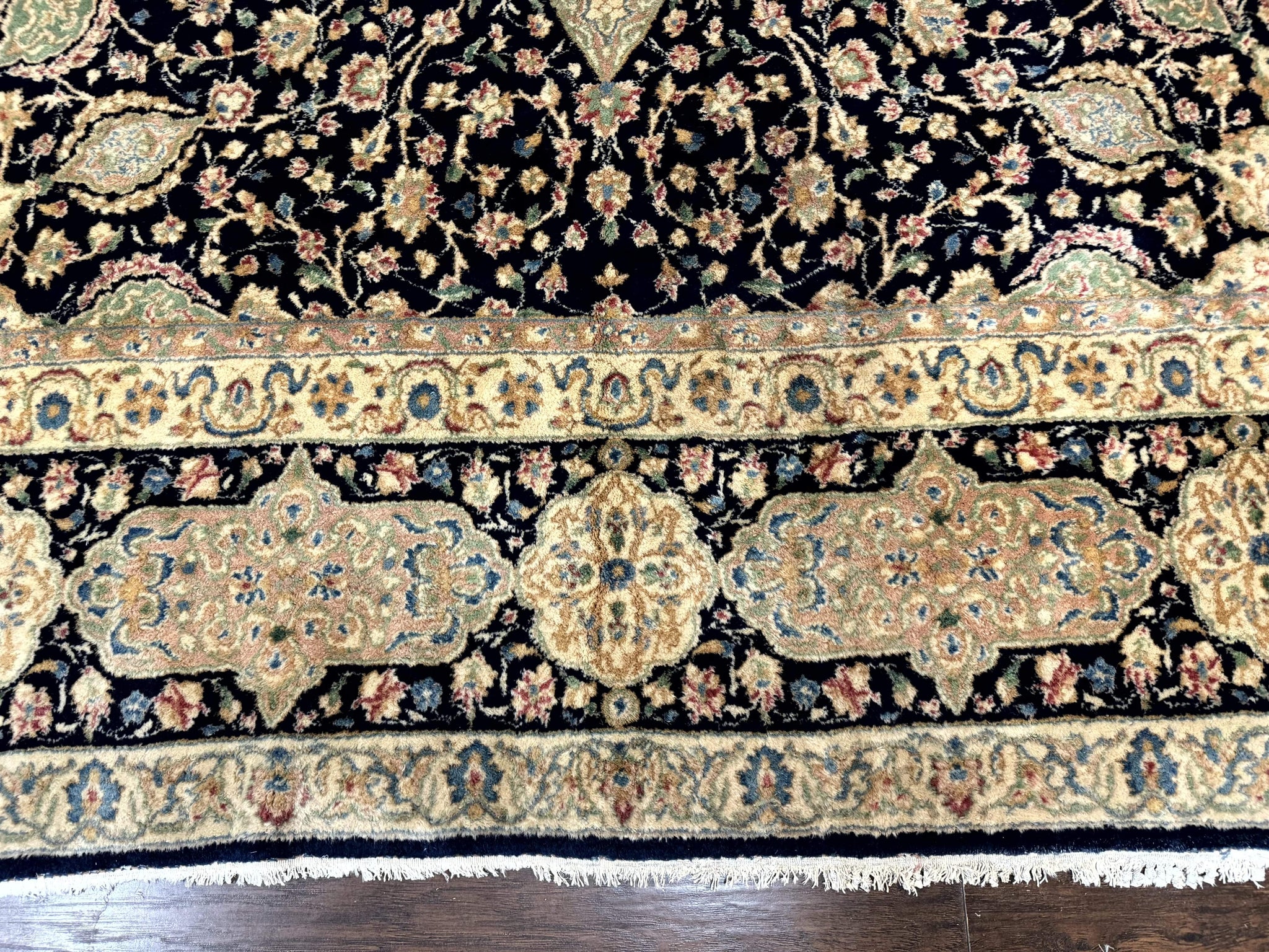 Large Persian Kerman Rug 10x14, Navy Blue and Beige, Floral Medallion, Traditional Elegant Persian Carpet, Signed by Masterweaver by Jewel Rugs