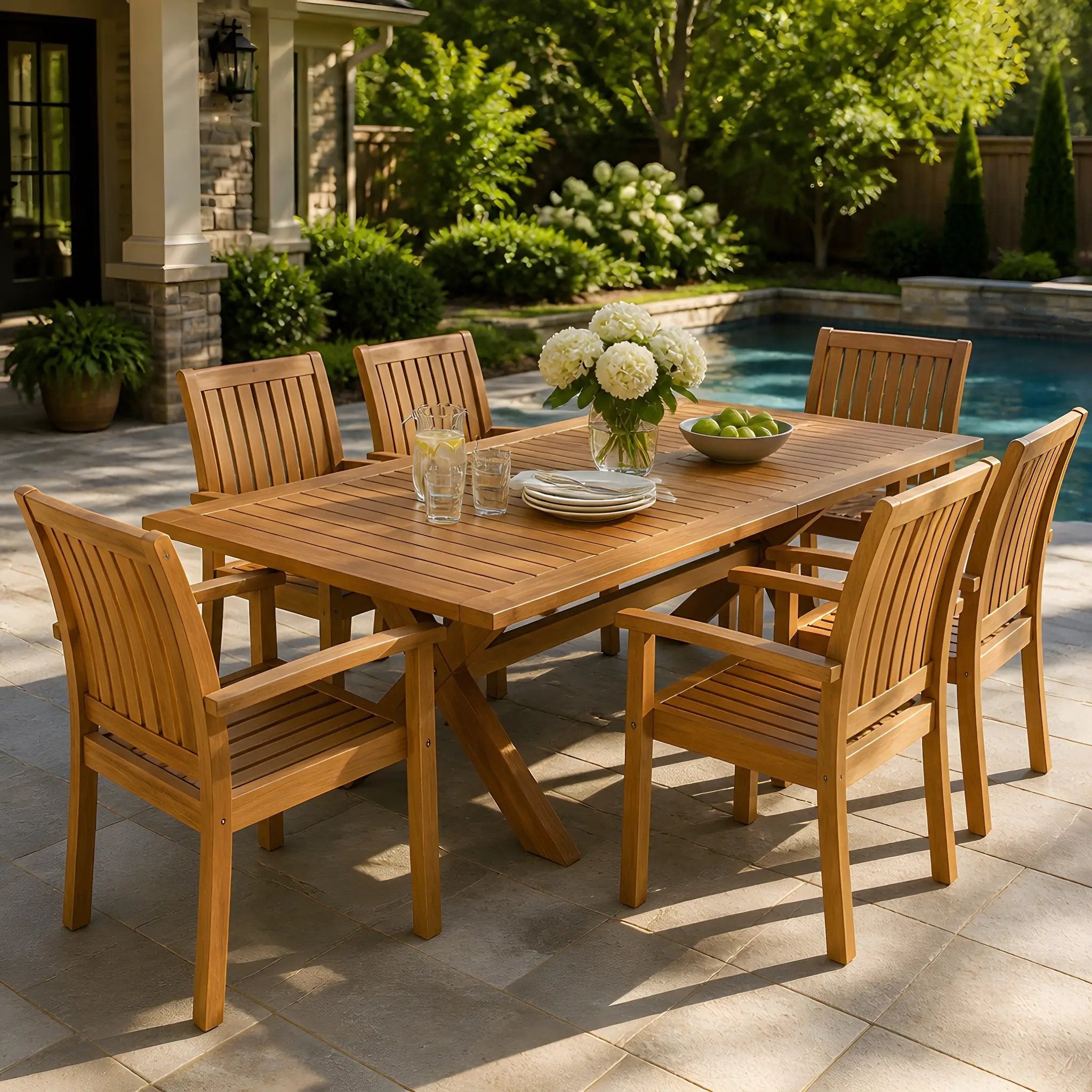 7-Piece Acacia Wood Outdoor Dining Set by HouseOfZazla