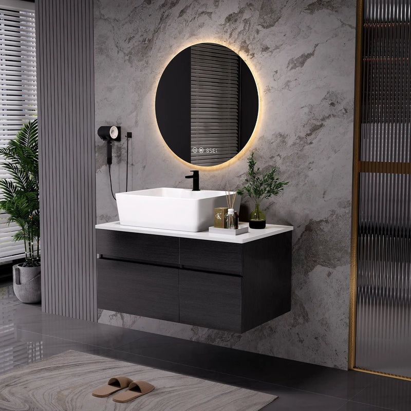 Floating Bathroom Vanity With Sink For Small Bathroom - White / Black by Unique Piece Furniture
