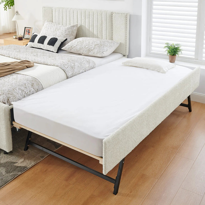 Queen Size Vertical Channel Tufted Upholstered Bed with Storage and Trundle by HouseOfZazla