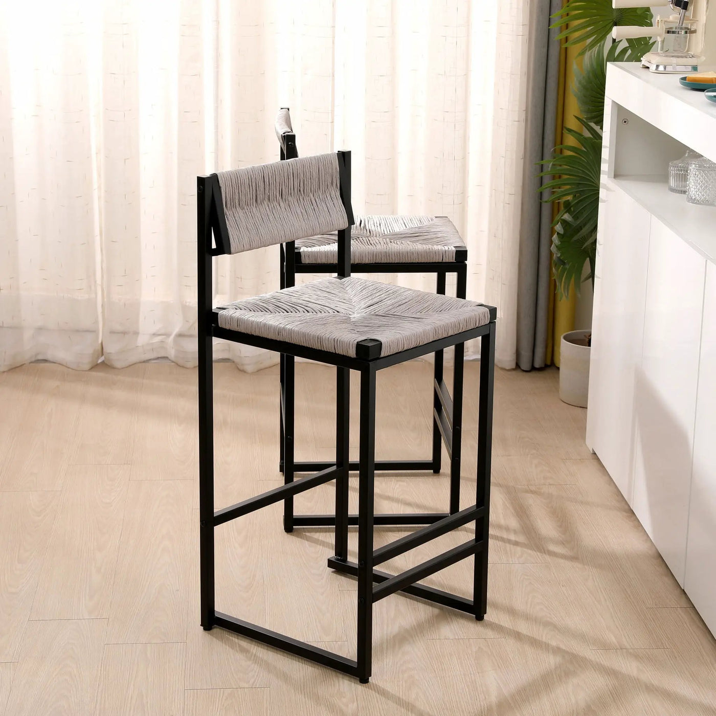 Bar Stools Paper Rope Weave Dining Chairs With Back Hand Weave Stools For Kichen Island, Bar & Counter (Set of 2) by Unique Piece Furniture