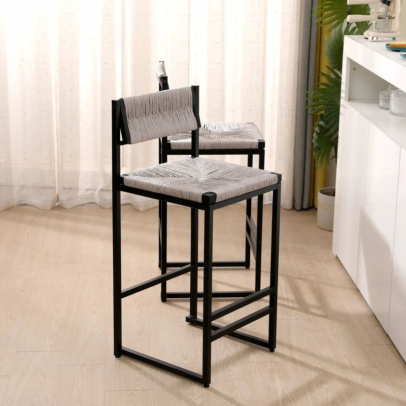 Bar Stools Paper Rope Weave Dining Chairs With Back Hand Weave Stools For Kichen Island, Bar & Counter (Set of 2) by HouseOfZazla
