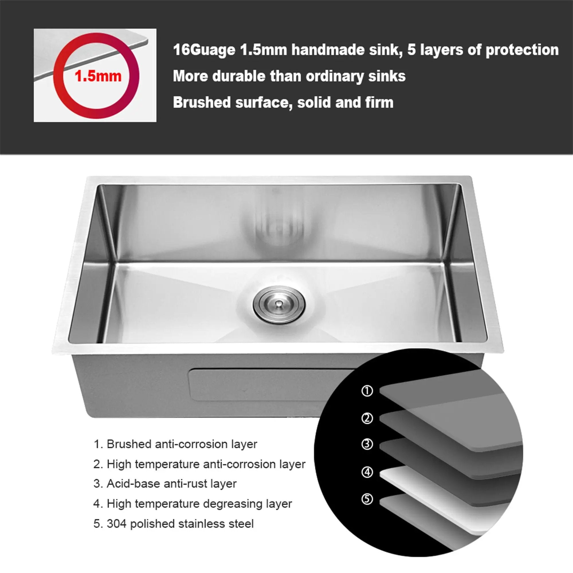 28" Undermount Kitchen Sink With, 10" Deep, Single Bowl, Rounded Corners - Brushed Nickel by HouseOfZazla