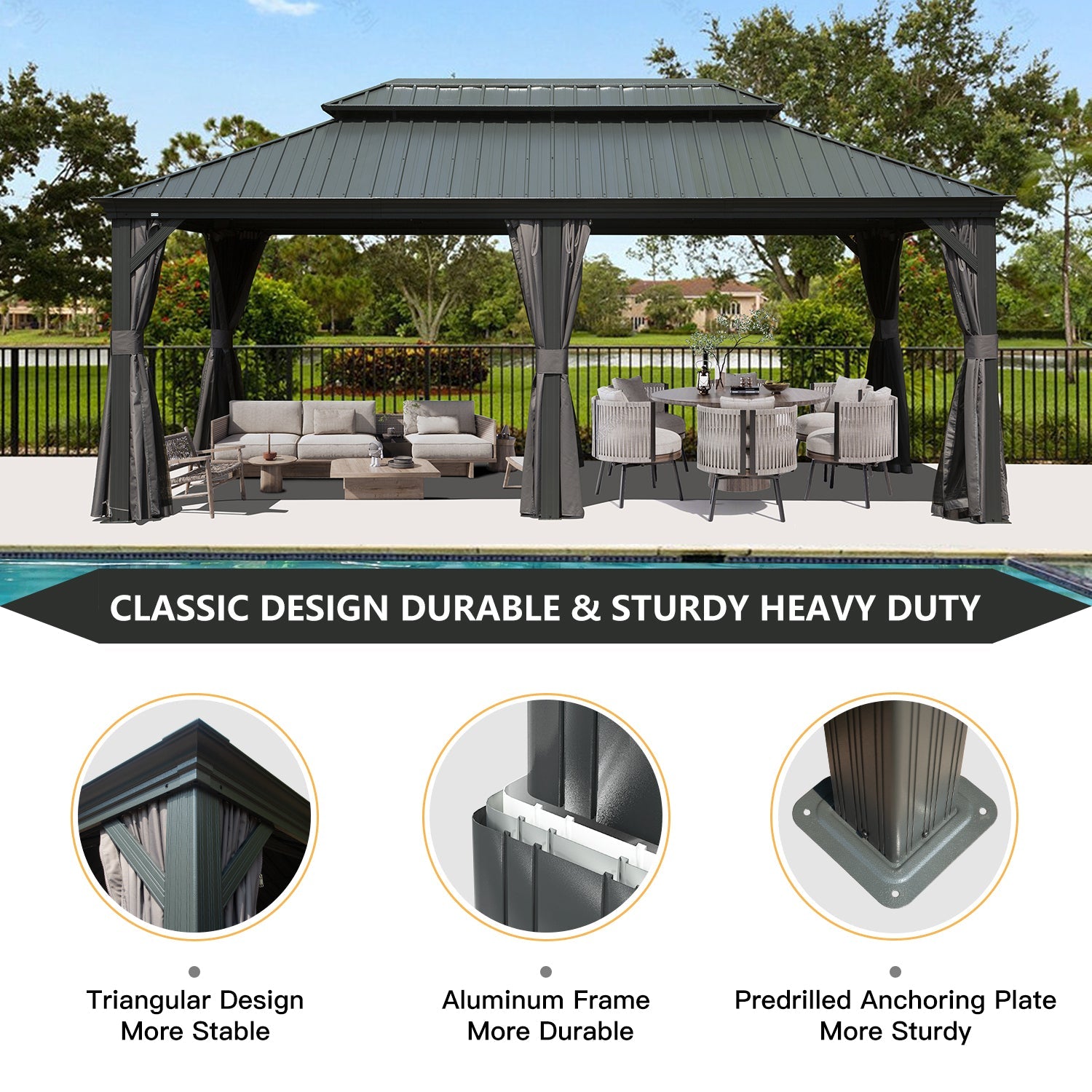12' x 20' Hardtop Gazebo with Double Roof Canopy by HouseOfZazla