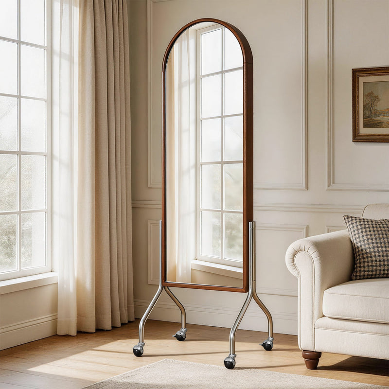 Arched Full Length Mirror with Storage Shelves & Wheels by HouseOfZazla