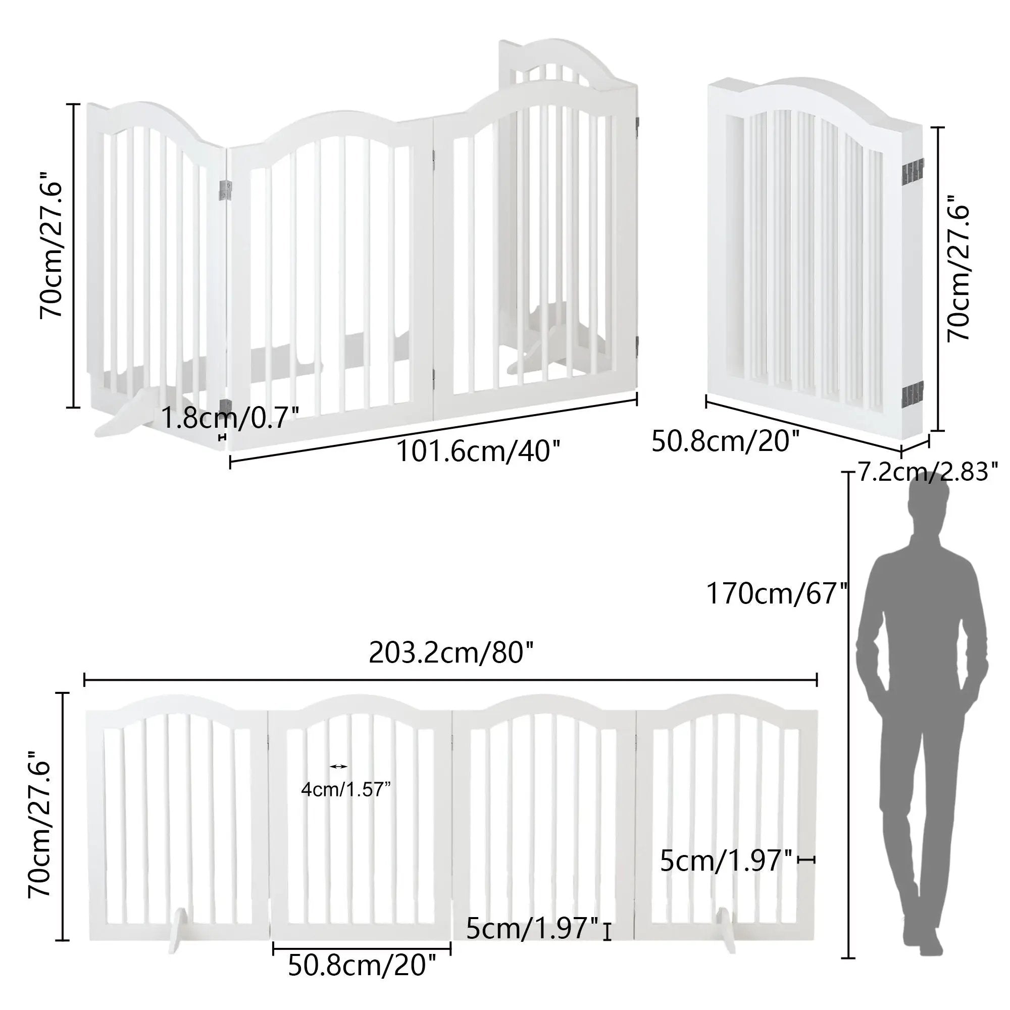 4 Panel Freestanding Pet Gate With Foldable Design And Support Feet - White by HouseOfZazla