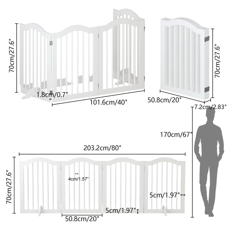 4 Panel Freestanding Pet Gate With Foldable Design And Support Feet - White by HouseOfZazla