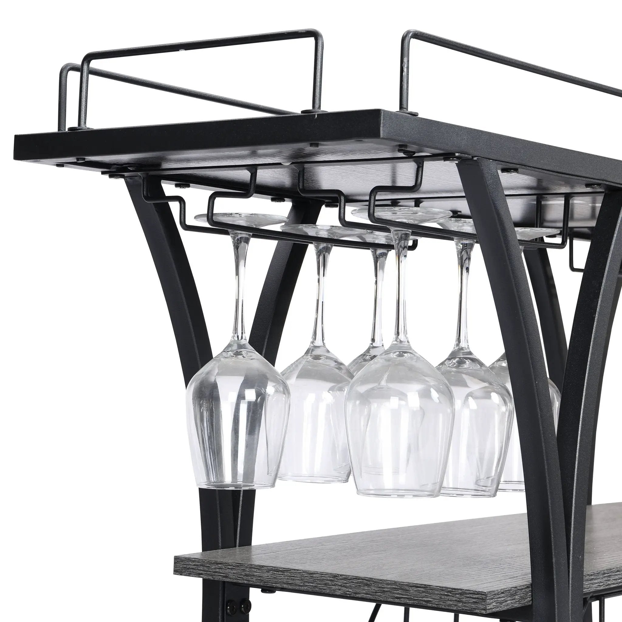 Industrial Bar Cart Kitchen Bar & Serving Cart For Home With Wheels 3 Tier Storage Shelves - Black / Gray by HouseOfZazla
