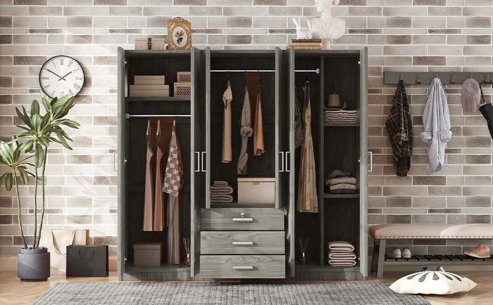 6 Doors Wardrobe Storage For Bedroom, With Big Drawers by Unique Piece Furniture