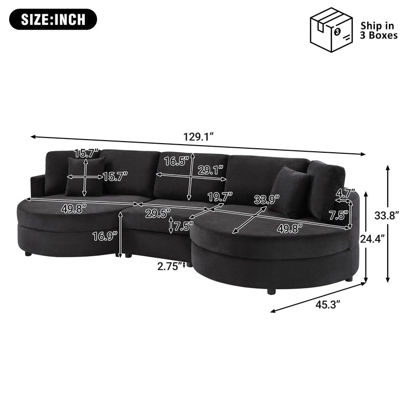 Modern 3 Seater Upholstered Sofa With Curved Design by HouseOfZazla