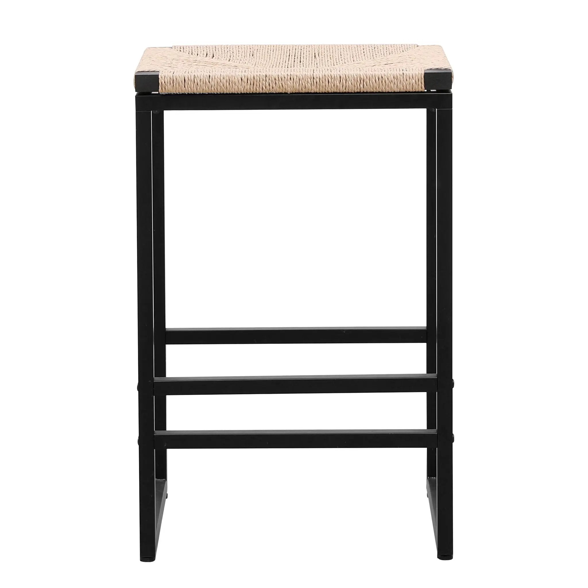 Boho Style Backless Bar Stools (Set of 2) With Paper Rope Woven Seat & Metal Frame For Kitchen Counter by HouseOfZazla