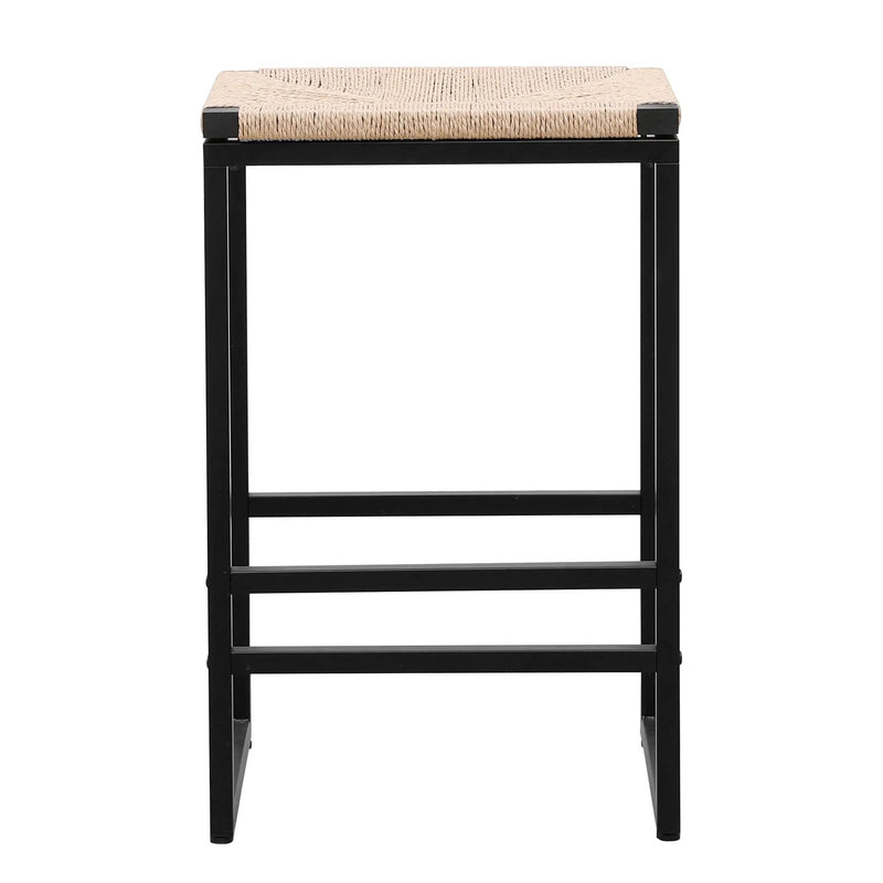Boho Style Backless Bar Stools (Set of 2) With Paper Rope Woven Seat & Metal Frame For Kitchen Counter by Unique Piece Furniture