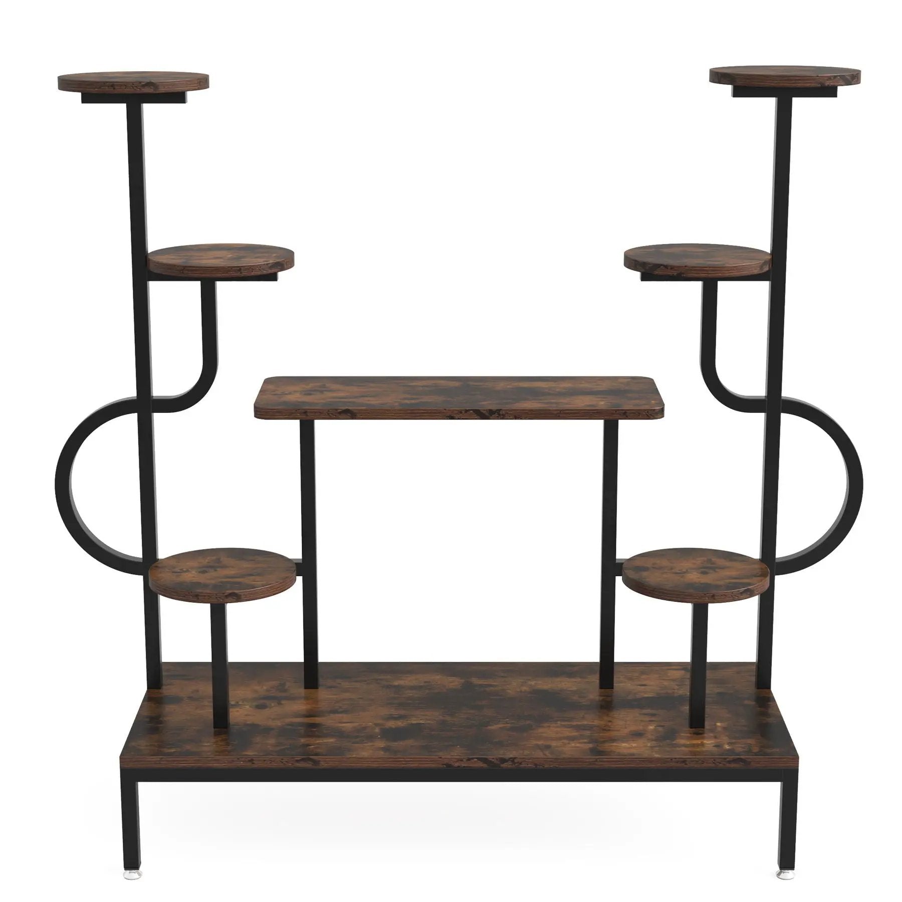 8 Tier Plant Stand With Round And Square Shelves For Living Room, Patio, Balcony & Garden - Brown / Black by HouseOfZazla
